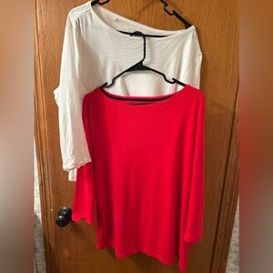 Talbots Set 2 Cotton Pima Women's Red & White 3/4 Sleeve Tees Petite 2X 2XP ❤️